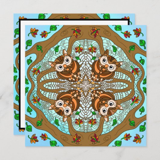 ジャストことわざハイ、フクロムダラ手描きアート ノートカード (正面/裏面)