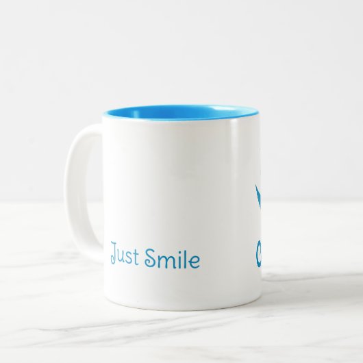 ジャストスマイルおもしろいタイポグラフィ ツートーンマグカップ (正面左)