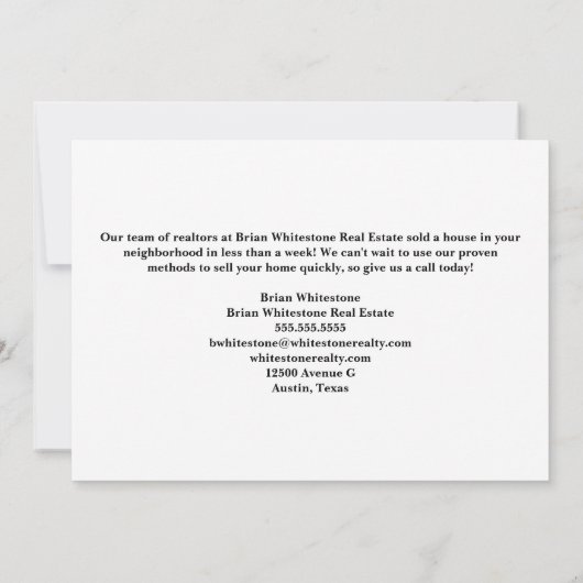 ジャストセッカスタムドハウスフォト実在エテートマーケティング カード (裏面)