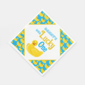 ジャストダッキー（アヒルちゃん）ラッキーワンファースト誕生日招待状 スタンダードランチョンナプキン (角)