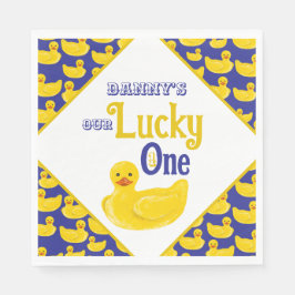 ジャストダッキー（アヒルちゃん）ラッキーワンファースト誕生日招待状 スタンダードランチョンナプキン