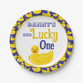 ジャストダッキー(アヒルちゃん)ラッキーワンファースト誕生日招待状 ペーパープレート
