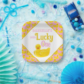 ジャストダッキー(アヒルちゃん)ラッキーワンファースト誕生日招待状 ペーパープレート (パーティー)