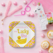 ジャストダッキー(アヒルちゃん)ラッキーワンファースト誕生日招待状 ペーパープレート (パーティー)