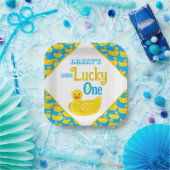 ジャストダッキー（アヒルちゃん）ラッキーワンファースト誕生日招待状 ペーパープレート (パーティー)