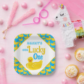 ジャストダッキー（アヒルちゃん）ラッキーワンファースト誕生日招待状 ペーパープレート (パーティー)