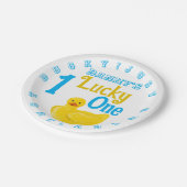 ジャストダッキー(アヒルちゃん)ラッキーワンファースト誕生日招待状 ペーパープレート (アングル)