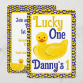 ジャストダッキー(アヒルちゃん)ラッキーワンファースト誕生日招待状 招待状 (正面/裏面)