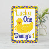 ジャストダッキー(アヒルちゃん)ラッキーワンファースト誕生日招待状 招待状 (スタンド正面)