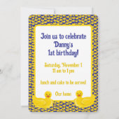 ジャストダッキー(アヒルちゃん)ラッキーワンファースト誕生日招待状 招待状 (裏面)