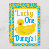 ジャストダッキー（アヒルちゃん）ラッキーワンファースト誕生日招待状 招待状 (正面/裏面)