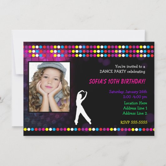 ジャストダンスパーティーディスコボールフォトパーティの招待状 招待状 (正面)