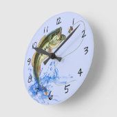 ジャストバスジャンプ魚釣り ラウンド壁時計 (傾斜)