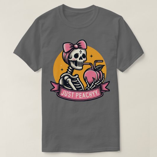 ジャストピーチおもしろいーのスケルトン女性サマーフルーツ Tシャツ (デザイン正面)