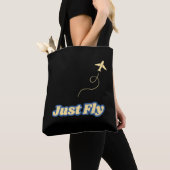 ジャストフライモダンヴィンテージタイポグラフィ航空 トートバッグ (クローズアップ)