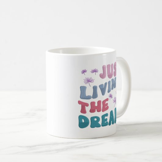 ジャストリビングザドリーム引用文パステルカラー コーヒーマグカップ (正面右)