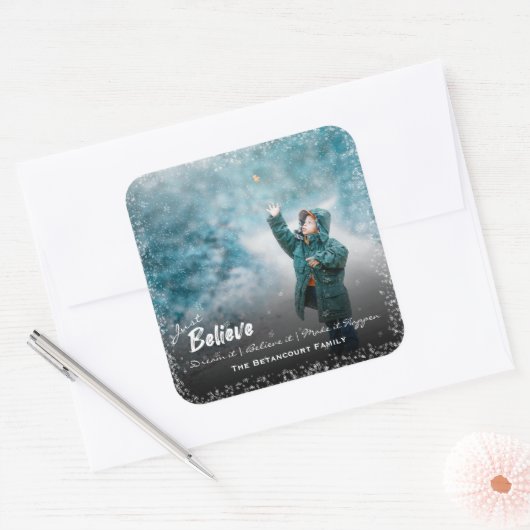 ジャスト信じ |雪の写真メリークリスマス スクエアシール (封筒)