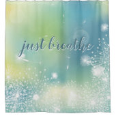 ジャスト呼吸ダンデリオンモダン引用文ターコイズ シャワーカーテン (正面)