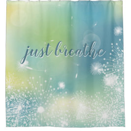 ジャスト呼吸ダンデリオンモダン引用文ターコイズ シャワーカーテン