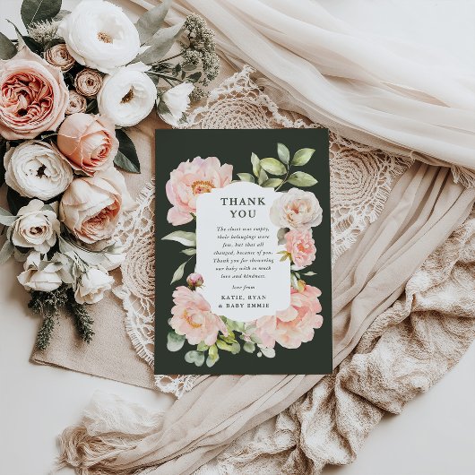 ジャスト赤面ピンクウォーター色フローラベビーシャワー サンキューカード