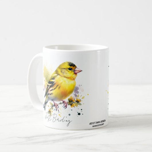 ジャスト野鳥観察/イエローフィンチかわいい コーヒーマグカップ (正面左)