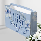 ジャスト・セイ・イエス 水彩 ブルーフラワー ブライダルシャワー ラージペーパーバッグ