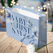 ジャスト・セイ・イエス 水彩 ブルーフラワー ブライダルシャワー ラージペーパーバッグ
