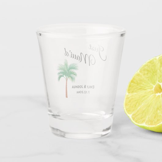 ジャスト・マウイ |マウイビーチパームツリー結婚式の引き出物 ショットグラス (裏面)