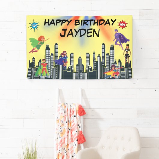 ジャスパーソナライズされたススーパーヒーローファカラフルブ 横断幕 (インサイチュ)
