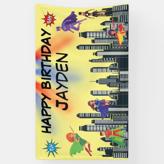 ジャスパーソナライズされたススーパーヒーローファカラフルブ 横断幕 (縦)