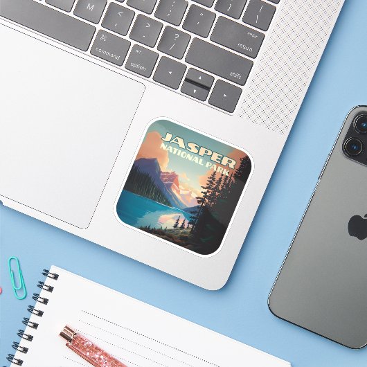 ジャスパーナショナルパークアルバータカナダロッキーレトロ シール (ノートパソコンとiPhone)
