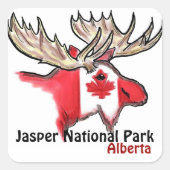 ジャスパー国立公園アルバータカナダエルクステッカー スクエアシール (正面)