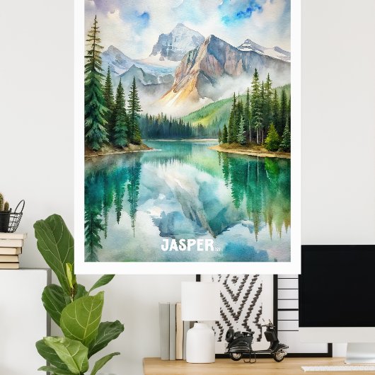 ジャスパー国立公園ウォーター絵を描カラー ポスター (ホームオフィス)