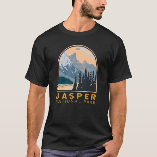 ジャスパー国立公園カナダ旅行アートヴィンテージ Tシャツ (正面)