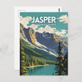 ジャスパー国立公園ノスタルジックヴィンテージトラベルアート ポストカード (正面/裏面)