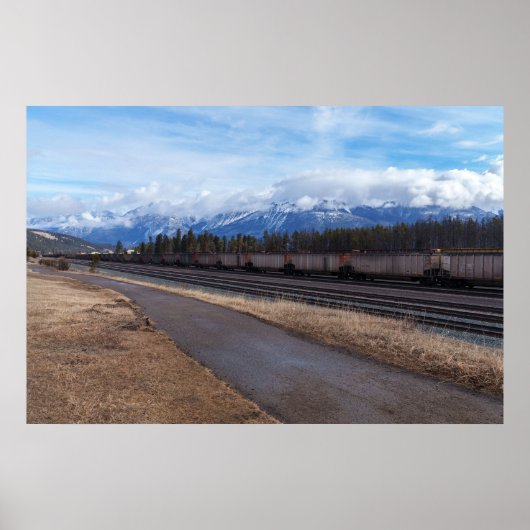 ジャスパー風光明媚な鉄道と雪の峰 ポスター (正面)