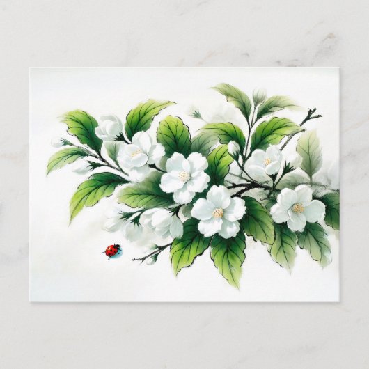 ジャスミンがアジアのインク絵を描を咲かす シーズンポストカード (正面)