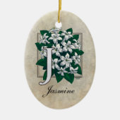 ジャスミンの花のモノグラムのためのJ セラミックオーナメント (正面)
