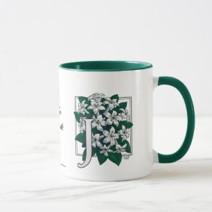 ジャスミンの花のモノグラムのためのJ マグカップ