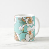 ジャスミンの花:水彩ライトターコイズ コーヒーマグカップ (正面右)