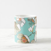 ジャスミンの花:水彩ライトターコイズ コーヒーマグカップ (中央)