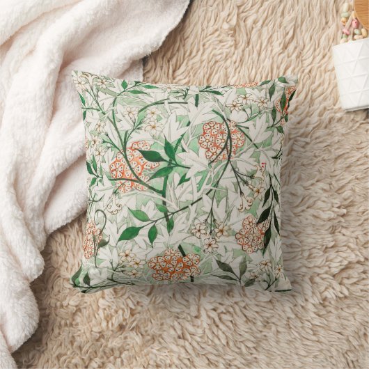 ジャスミンバイウィリアム・モリスグリーンピンクホワイトフローラ クッション (ブランケット)