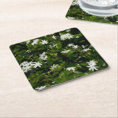 ジャスミンフラワートロピカルボタニカル スクエアペーパーコースター (アングル)
