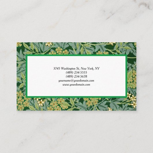 ジャスミン花柄グリーンホワイトミニマリスト 名刺 (裏面)