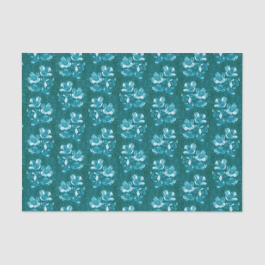 ジャスミン開花ヴィンテージ花花柄ティール（緑がかった色） 薄葉紙 (正面)