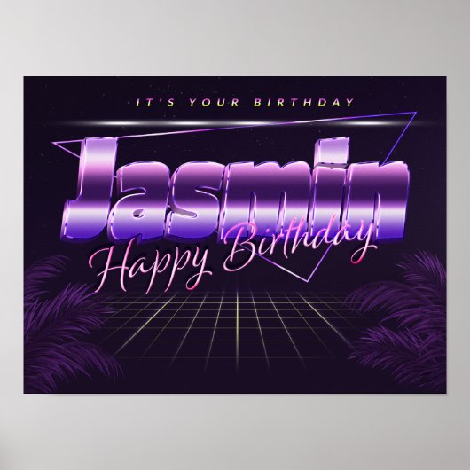 ジャスミン 名 前 姓 紫 レトロポスター 誕生日 ポスター (正面)