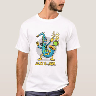 ジャズとコーヒーが大好きなサックスTシャツ   ジャズ  Tシャツ