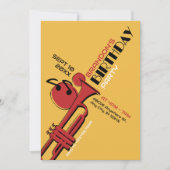 ジャズのトランペット 誕生日 招待状 (正面)