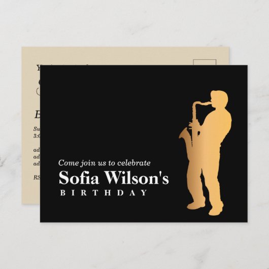 ジャズの夜の誕生日はがき招待状 インビテーションポストカード (正面/裏面)