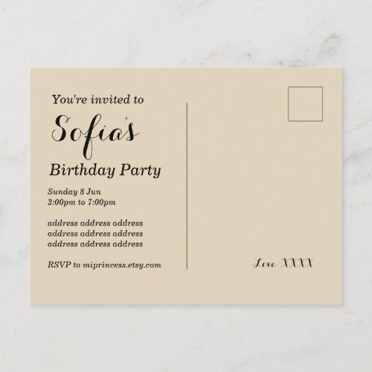 ジャズの夜の誕生日はがき招待状 インビテーションポストカード (裏面)